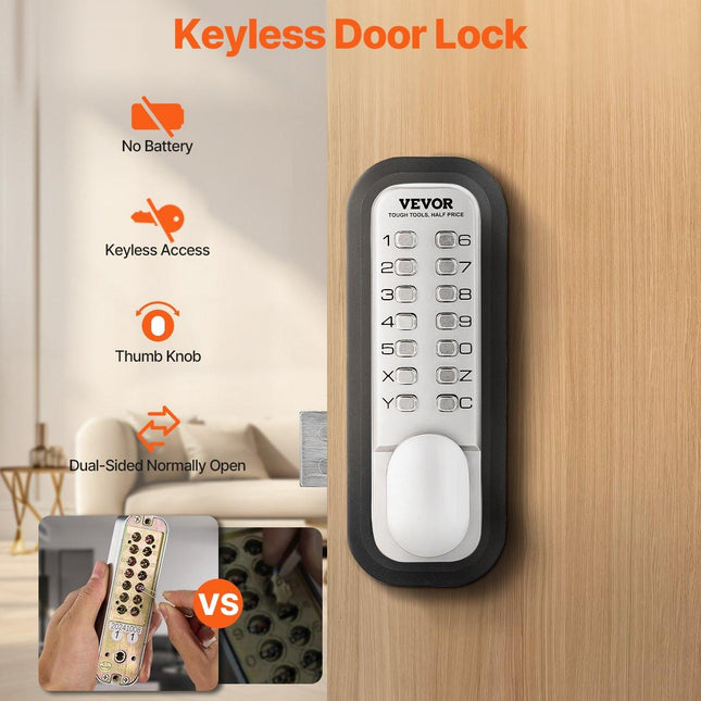 Mechanical Keyless Entry Door Lock, 14 Key Mechanical Door Lock, Mechanical Keypad Door Lock with Adjustable Thumb Knob, Single-Side Zinc Alloy Waterproof Keyless Gate Lock, for Home Office.