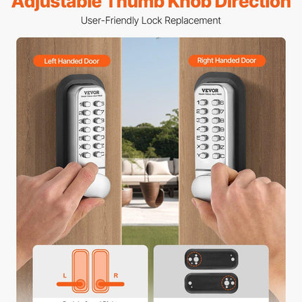 Mechanical Keyless Entry Door Lock, 14 Key Mechanical Door Lock, Mechanical Keypad Door Lock with Adjustable Thumb Knob, Single-Side Zinc Alloy Waterproof Keyless Gate Lock, for Home Office.