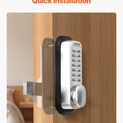 Mechanical Keyless Entry Door Lock, 14 Key Mechanical Door Lock, Mechanical Keypad Door Lock with Adjustable Thumb Knob, Single-Side Zinc Alloy Waterproof Keyless Gate Lock, for Home Office.
