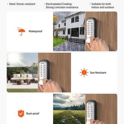 Mechanical Keyless Entry Door Lock, 14 Key Mechanical Door Lock, Mechanical Keypad Door Lock with Adjustable Thumb Knob, Single-Side Zinc Alloy Waterproof Keyless Gate Lock, for Home Office.