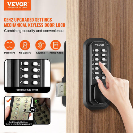 Mechanical Keyless Entry Door Lock, 14 Digit Keypad, Water-proof Zinc Alloy, Outdoor Gate Door Locks Set with Surface-mounted Latch, Keypad and Knob, Easy to Install, for Garden, Garage, Yard.