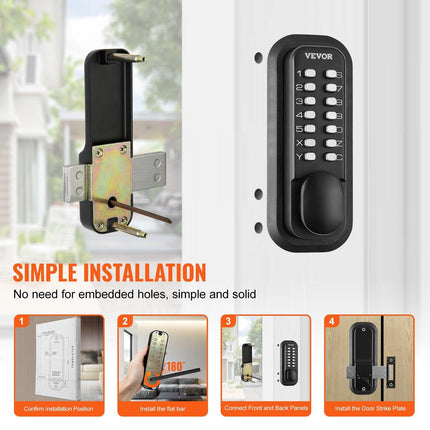 Mechanical Keyless Entry Door Lock, 14 Digit Keypad, Water-proof Zinc Alloy, Outdoor Gate Door Locks Set with Surface-mounted Latch, Keypad and Knob, Easy to Install, for Garden, Garage, Yard.