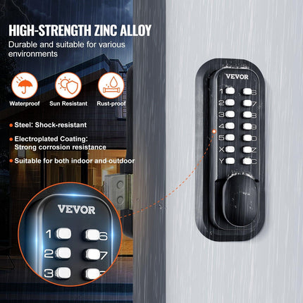 Mechanical Keyless Entry Door Lock, 14 Digit Keypad, Water-proof Zinc Alloy, Outdoor Gate Door Locks Set with Surface-mounted Latch, Keypad and Knob, Easy to Install, for Garden, Garage, Yard.