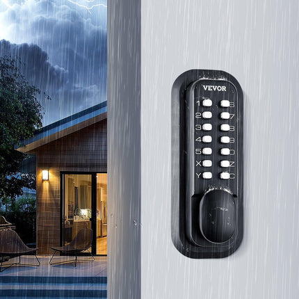 Mechanical Keyless Entry Door Lock, 14 Digit Keypad, Water-proof Zinc Alloy, Outdoor Gate Door Locks Set with Surface-mounted Latch, Keypad and Knob, Easy to Install, for Garden, Garage, Yard.