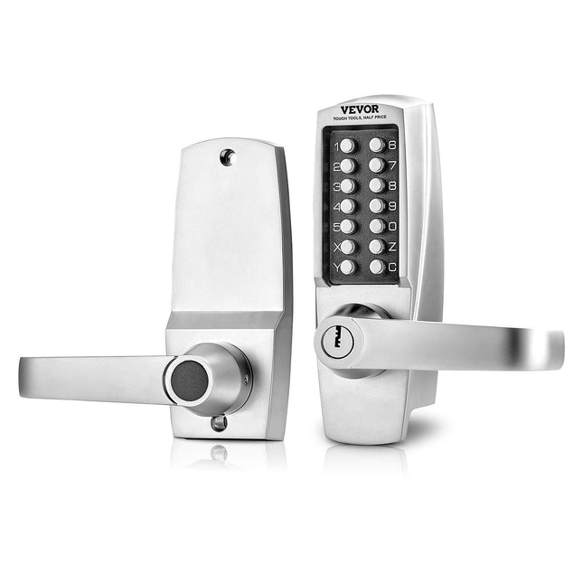 Mechanical Keyless Entry Door Lock, 14 Key Mechanical Door Lock with Keys, Mechanical Keypad Door Lock with Handle, Stainless Steel Waterproof Keyless Gate Lock, for Home Office Outdoor Garage.