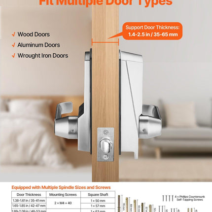 Mechanical Keyless Entry Door Lock, 14 Key Mechanical Door Lock with Keys, Mechanical Keypad Door Lock with Handle, Stainless Steel Waterproof Keyless Gate Lock, for Home Office Outdoor Garage.