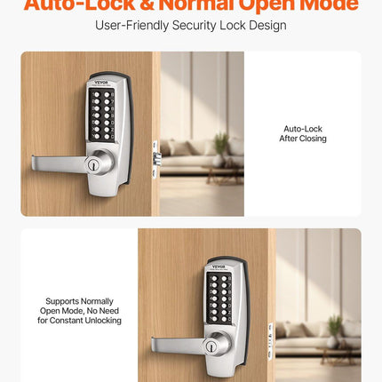 Mechanical Keyless Entry Door Lock, 14 Key Mechanical Door Lock with Keys, Mechanical Keypad Door Lock with Handle, Stainless Steel Waterproof Keyless Gate Lock, for Home Office Outdoor Garage.