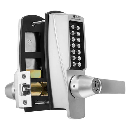 Mechanical Keyless Entry Door Lock, 14 Key Mechanical Door Lock with Keys, Mechanical Keypad Door Lock with Handle, Stainless Steel Waterproof Keyless Gate Lock, for Home Office Outdoor Garage.