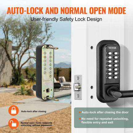 Mechanical Keyless Entry Door Lock, 14 Digit Keypad, Water-proof Zinc Alloy, Double-sided Embedded Outdoor Gate Door Locks Set with Keypad and Handle, Easy to Install, for Garden, Garage, Yard.