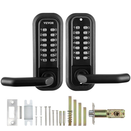 Mechanical Keyless Entry Door Lock, 14 Digit Keypad, Water-proof Zinc Alloy, Double-sided Embedded Outdoor Gate Door Locks Set with Keypad and Handle, Easy to Install, for Garden, Garage, Yard.