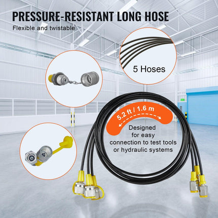 Hydraulic Pressure Test Kit, 10/100/250/400/600bar, 5 Gauges 13 Couplings 14 Tee Connectors 5 Test Hoses, Excavator Hydraulic Test Gauge Set with Carrying Case for Excavator Tractors Machinery.