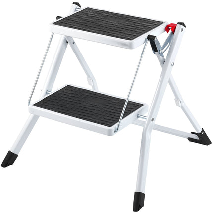 Step Ladder 2-Step 150kg Capacity, Ergonomic Folding Steel Step Stool with Wide Anti-Slip Pedal, Sturdy Step Stool for Adults Toddlers, Multi-Use for Household, Kitchen, Office, RVs.