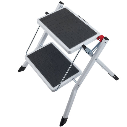 Step Ladder 2-Step 150kg Capacity, Ergonomic Folding Steel Step Stool with Wide Anti-Slip Pedal, Sturdy Step Stool for Adults Toddlers, Multi-Use for Household, Kitchen, Office, RVs.