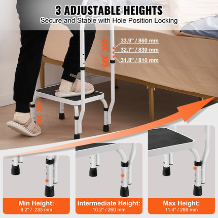 Step Stool 1-Step 150KG Capacity, 3 Adjustable Height with Handle Steel Step Ladder, Portable Toddler Step Stools for Adults, Non-Slip Sturdy Step Ladders for Office, RVs, Pets.