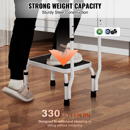 Step Stool 1-Step 150KG Capacity, 3 Adjustable Height with Handle Steel Step Ladder, Portable Toddler Step Stools for Adults, Non-Slip Sturdy Step Ladders for Office, RVs, Pets.