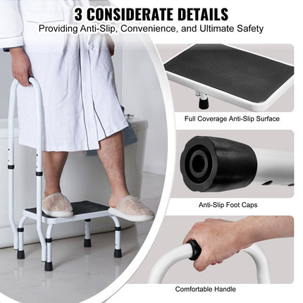 Step Stool 1-Step 150KG Capacity, 3 Adjustable Height with Handle Steel Step Ladder, Portable Toddler Step Stools for Adults, Non-Slip Sturdy Step Ladders for Office, RVs, Pets.