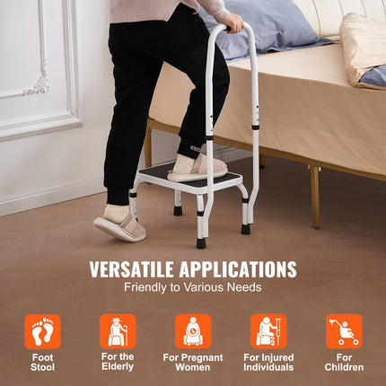 Step Stool 1-Step 150KG Capacity, 3 Adjustable Height with Handle Steel Step Ladder, Portable Toddler Step Stools for Adults, Non-Slip Sturdy Step Ladders for Office, RVs, Pets.