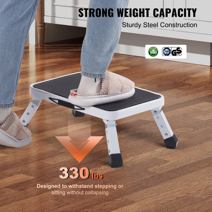 Step Stool 1-Step 150KG Capacity, Folding Steel Step Ladder 3 Adjustable Height, Portable Toddler Step Stools for Adults, Non-Slip Sturdy Step Ladders for Office, RVs, Pets, Bathrooms,Bedrooms.