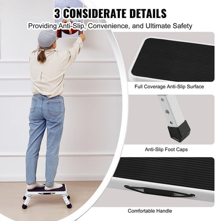 Step Stool 1-Step 150KG Capacity, Folding Steel Step Ladder 3 Adjustable Height, Portable Toddler Step Stools for Adults, Non-Slip Sturdy Step Ladders for Office, RVs, Pets, Bathrooms,Bedrooms.