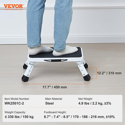 Step Stool 1-Step 150KG Capacity, Folding Steel Step Ladder 3 Adjustable Height, Portable Toddler Step Stools for Adults, Non-Slip Sturdy Step Ladders for Office, RVs, Pets, Bathrooms,Bedrooms.