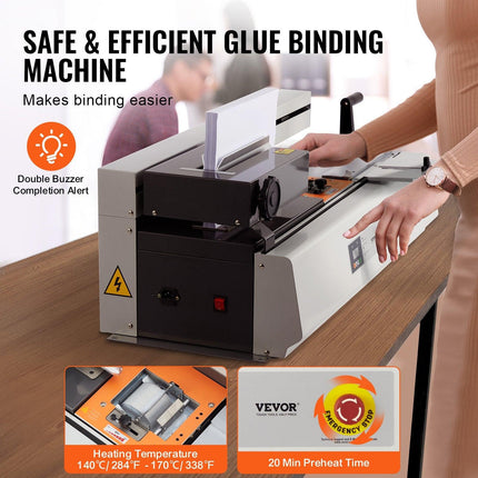 Thermal Binding Machine, 400 Sheets Capacity Hot Glue Binding Machine, Thermal Book Binder 40mm Binding Thickness A3(Short Edge)/A4/A5 Document.
