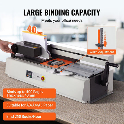 Thermal Binding Machine, 400 Sheets Capacity Hot Glue Binding Machine, Thermal Book Binder 40mm Binding Thickness A3(Short Edge)/A4/A5 Document.