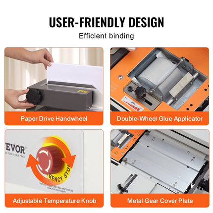 Thermal Binding Machine, 400 Sheets Capacity Hot Glue Binding Machine, Thermal Book Binder 40mm Binding Thickness A3(Short Edge)/A4/A5 Document.