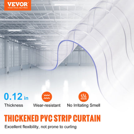 Strip Curtain, 3048 cm L x 30.5 cm W x 3 mm Thickness, Clear Ribbed PVC Curtain Strip Door Bulk Roll, Plastic Door Strips for Doorway of Supermarket, Garage, Warehouse, Barn, Pet Animal House.