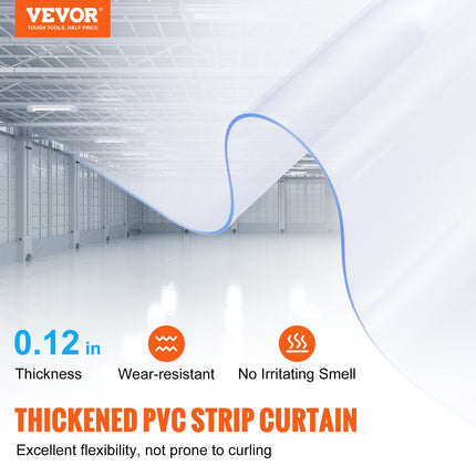 Strip Curtain, 3048 cm L x 30.5 cm W x 3 mm Thickness, Clear PVC Smooth Curtain Strip Door Bulk Roll, Plastic Door Strips for Doorway of Supermarket, Garage, Warehouse, Barn, Pet Animal House.