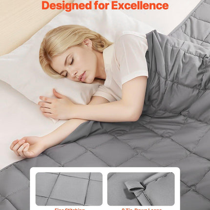 Weighted Blanket, 11 kg, 2235 x 2640 mm King Size, Cooling Breathable Heavy Blanket with Glass Beads, All-Season Use, Suitable for 113-140 kg Adults, Anxiety Stress Relief, Improve Sleep, Grey.
