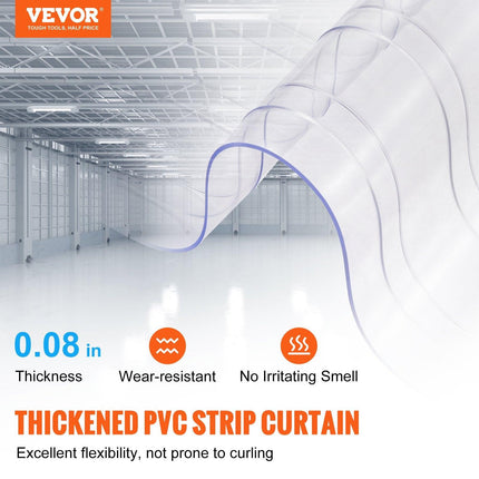 Strip Curtain, 2286 cm L x 20 cm W x 2 mm Thickness, Clear Ribbed PVC Curtain Strip Door Bulk Roll, Plastic Door Strips for Doorways of Supermarket, Garage, Warehouse, Barn, Pet Animal House.