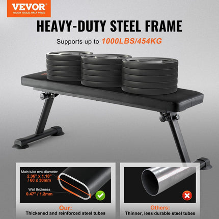 Flat Weight Bench, Foldable Strength Training Bench, Utility Workout Bench for Full Body Workout, 1000 LBS Press Bench for Home Gym Exercise, for Multi-Purpose Weight Training and Ab Exercises.