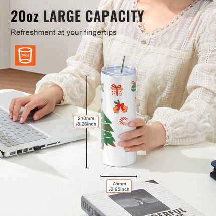 50 Pack Straight Sublimation Tumblers, 20 oz Blank Tumbler Bulk, Stainless Steel Double Wall Tumbler Cups with Straw, Lid, Brush, Base, Shrink Wrap, Gift Box, for Heat Press and Heat Transfer.