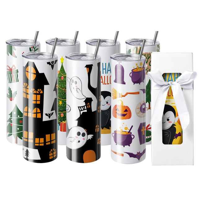 8 Pack Straight Sublimation Tumblers, 30 oz Blank Tumbler Bulk, Stainless Steel Double Wall Tumbler Cups with Straw, Lid, Brush, Base, Shrink Wrap, Gift Box, for Heat Press and Heat Transfer.