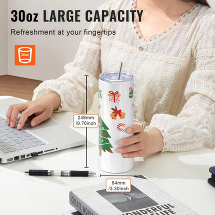 8 Pack Straight Sublimation Tumblers, 30 oz Blank Tumbler Bulk, Stainless Steel Double Wall Tumbler Cups with Straw, Lid, Brush, Base, Shrink Wrap, Gift Box, for Heat Press and Heat Transfer.