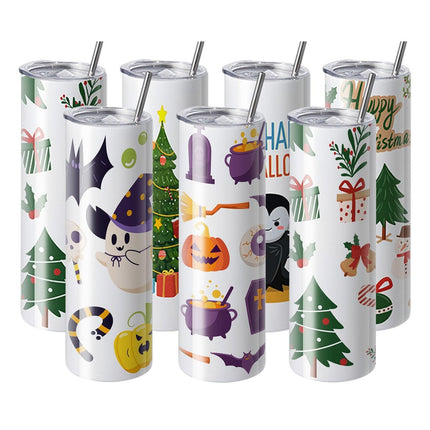8 Pack Straight Sublimation Tumblers, 30 oz Blank Tumbler Bulk, Stainless Steel Double Wall Tumbler Cups with Straw, Lid, Brush, Base, Shrink Wrap, Gift Box, for Heat Press and Heat Transfer.