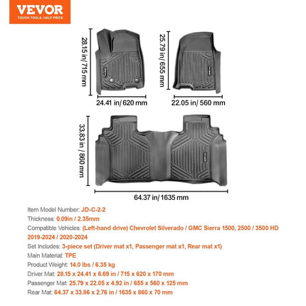 Automotive Floor Mats Fits for Chevrolet Silverado/GMC Sierra 1500 3 pcs.