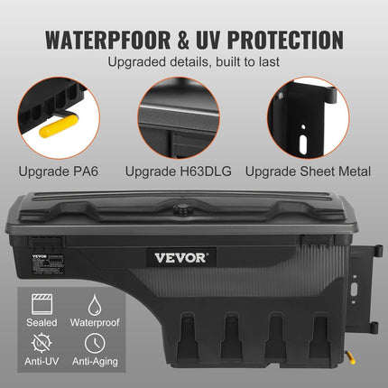 Truck Bed Storage Box, Lockable Swing Case with Password Padlock, 6.6 Gal/25 L ABS Wheel Well Tool Box, Waterproof and Durable, Compatible with Ford F-150 2015-2021, Passenger Side.