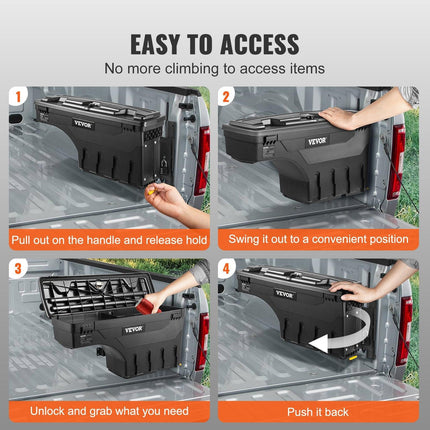 Truck Bed Storage Box, Lockable Swing Case with Password Padlock, 6.6 Gal/25 L ABS Wheel Well Tool Box, Waterproof and Durable, Compatible with Ford F-150 2015-2021, Passenger Side.