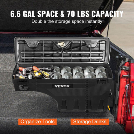 Truck Bed Storage Box, Lockable Swing Case with Password Padlock, 6.6 Gal/25 L ABS Wheel Well Tool Box, Waterproof and Durable, Compatible with Ford F-150 2015-2021, Passenger Side.