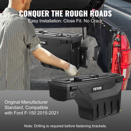 Truck Bed Storage Box, Lockable Swing Case with Password Padlock, 6.6 Gal/25 L ABS Wheel Well Tool Box, Waterproof and Durable, Compatible with Ford F-150 2015-2021, Passenger Side.