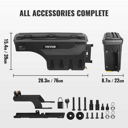 Truck Bed Storage Box, Lockable Swing Case with Password Padlock, 6.6 Gal/25 L ABS Wheel Well Tool Box, Waterproof and Durable, Compatible with Ford F-150 2015-2021, Passenger Side.