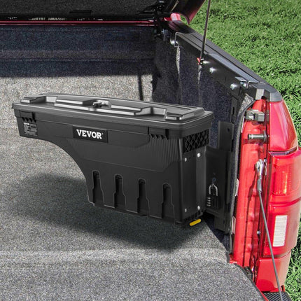 Truck Bed Storage Box, Lockable Swing Case with Password Padlock, 6.6 Gal/25 L ABS Wheel Well Tool Box, Waterproof and Durable, Compatible with Ford F-150 2015-2021, Passenger Side.