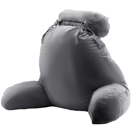 Reading Pillow, Large Bed Pillow with Removable Headrest, Back Pillow with 3 Pockets, Shredded Memory Foam and Washable Short Velvet Cloth, Side with Handles for Reading, Gaming, Resting, Grey.