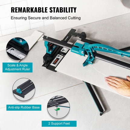 Manual Tile Cutter, 1200mm, Porcelain Ceramic Tile Cutter with Tungsten Carbide Cutting Wheel, Infrared Positioning, Anti-Skid Feet, Durable Rails for professional installers or beginners.