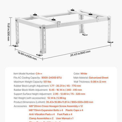 Mini Split Ground Stand Adjustable Anti Vibration for 9000-24000 BTU.
