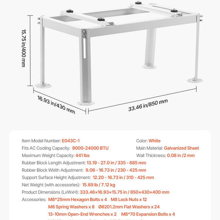 Mini Split Ground Stand Adjustable for 9000-24000 BTU 200kg Load.