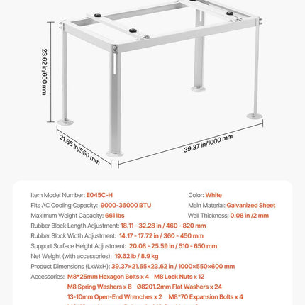 Mini Split Ground Stand Adjustable Anti Vibration for 9000-36000 BTU.