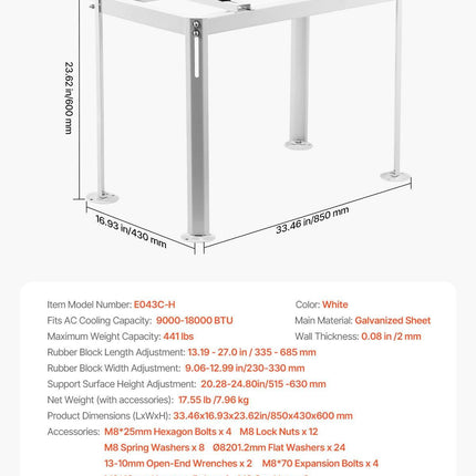 Mini Split Ground Stand Adjustable Anti Vibration for 9000-18000 BTU.