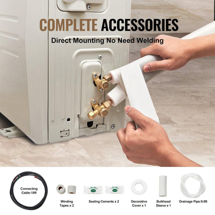4876.8mm Mini Split Line Set, 6.4 & 12.7mm O.D Copper Pipes Tubing and Triple-Layer Insulation, for Air Conditioning or Heating Pump Equipment & HVAC with Rich Accessories (18ft Connection Cable.